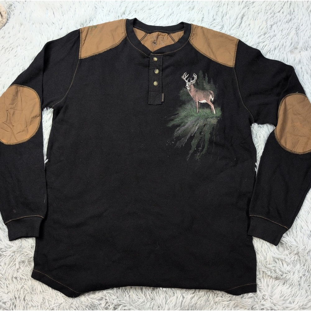 Legendary Whitetails Shirt Mens L Black Thermal Long Sleeve Elbow Patch Waffle